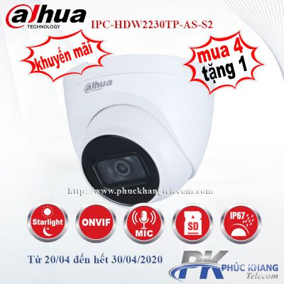 Camera IP Starlight 2.0MP DAHUA IPC-HDW2230TP-AS-S2