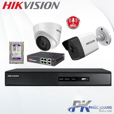 Lắp đặt trọn bộ 2 camera IP tích hợp micro thu âm HIKVISION 2MP giá rẻ