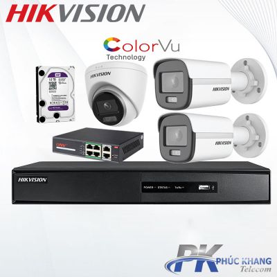 Lắp đặt trọn bộ 3 camera IP Colorvu HIKVISION 2MP giá rẻ