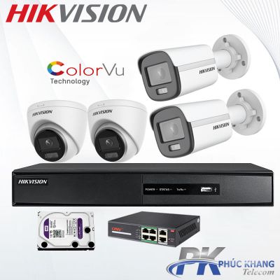 Lắp đặt trọn bộ 4 camera IP Colorvu HIKVISION 2MP giá rẻ