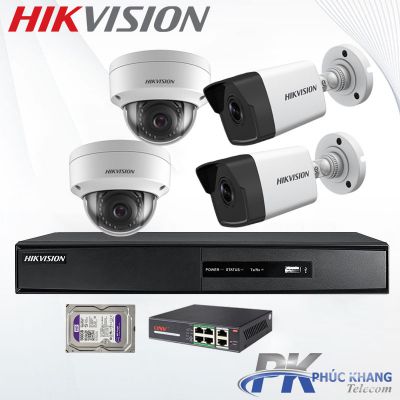 Lắp đặt trọn bộ 4 camera IP HIKVISION 2MP giá rẻ