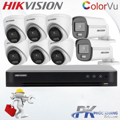 Lắp đặt trọn bộ 8 camera HDTVI Colorvu 2MP Hikvision