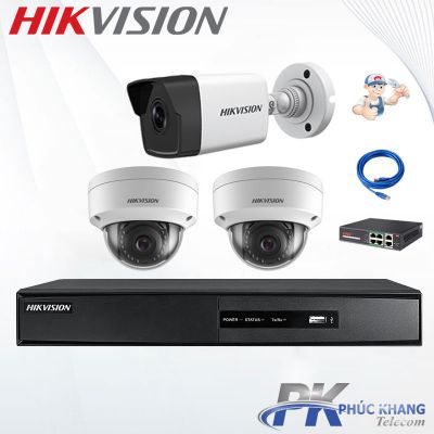 Lắp đặt trọn bộ 3 camera IP 4MP-2K  Hikvision 4MP giá rẻ