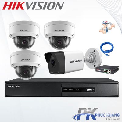 Lắp đặt trọn bộ 4 camera IP 4MP-2K  Hikvision 4MP giá rẻ