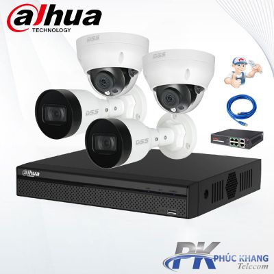 Lắp đặt trọn bộ 4 camera IP 2MP Dahua
