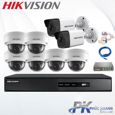 Lắp đặt trọn bộ 8 camera IP 4MP-2K  Hikvision 4MP giá rẻ