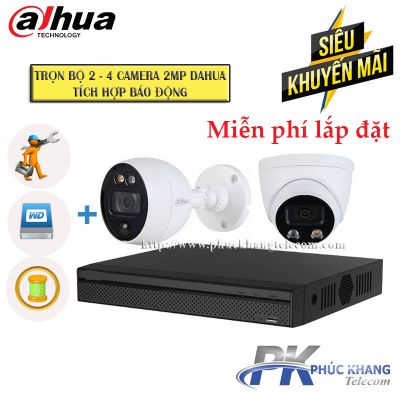 Trọn bộ 2 camera 2MP tích hợp báo động DAHUA